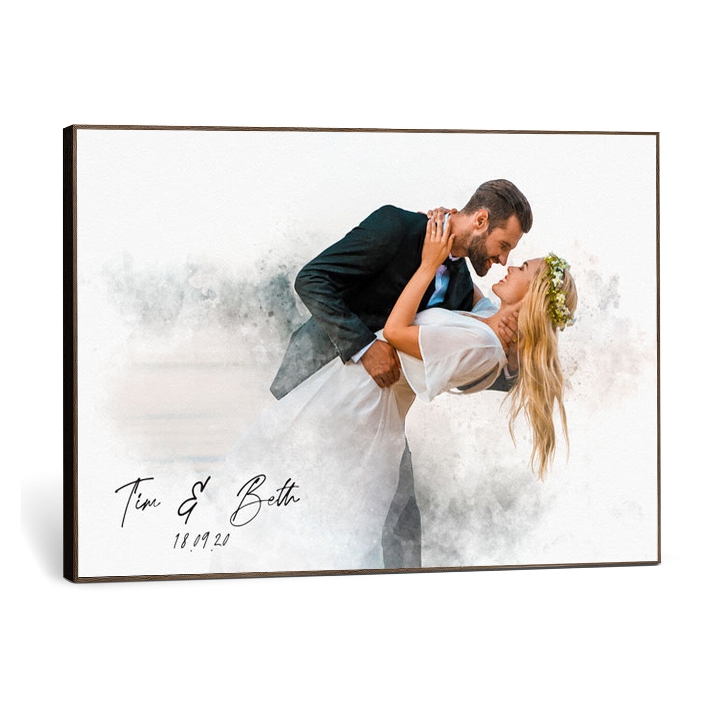 39726003-MGV-CV-36X24 - Watercolor Couple Portrait from Photo, Custom Wedding Anniversary Gift for Wife Husband Parents, Engagement Gift for Friend