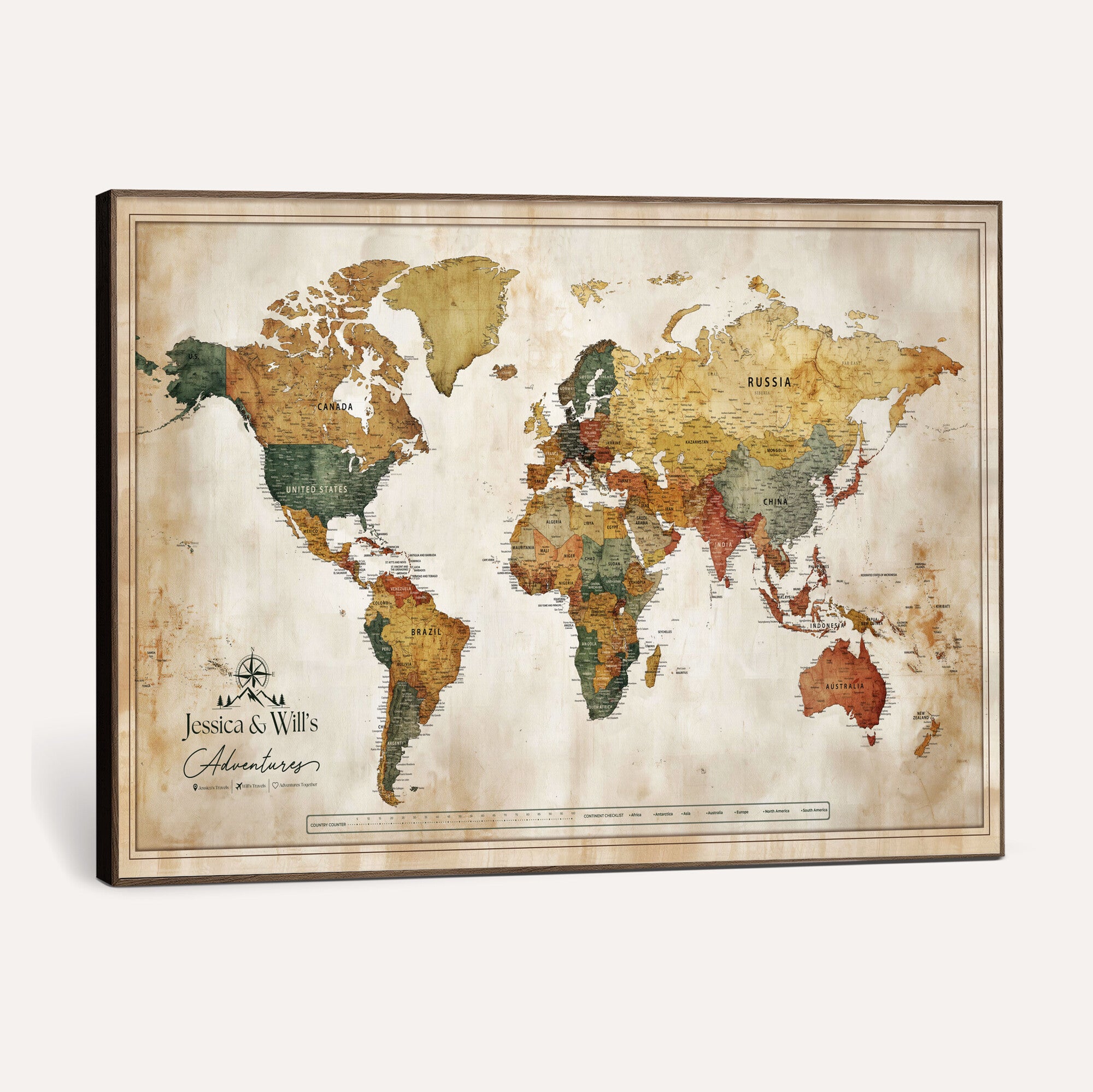 19542567-MGV-CV-36X24 - Custom Push Pin World Map Canvas | Personalized Travel Tracker | Wedding Anniversary Gift for Couples | Adventure Map Wall Art with Pins