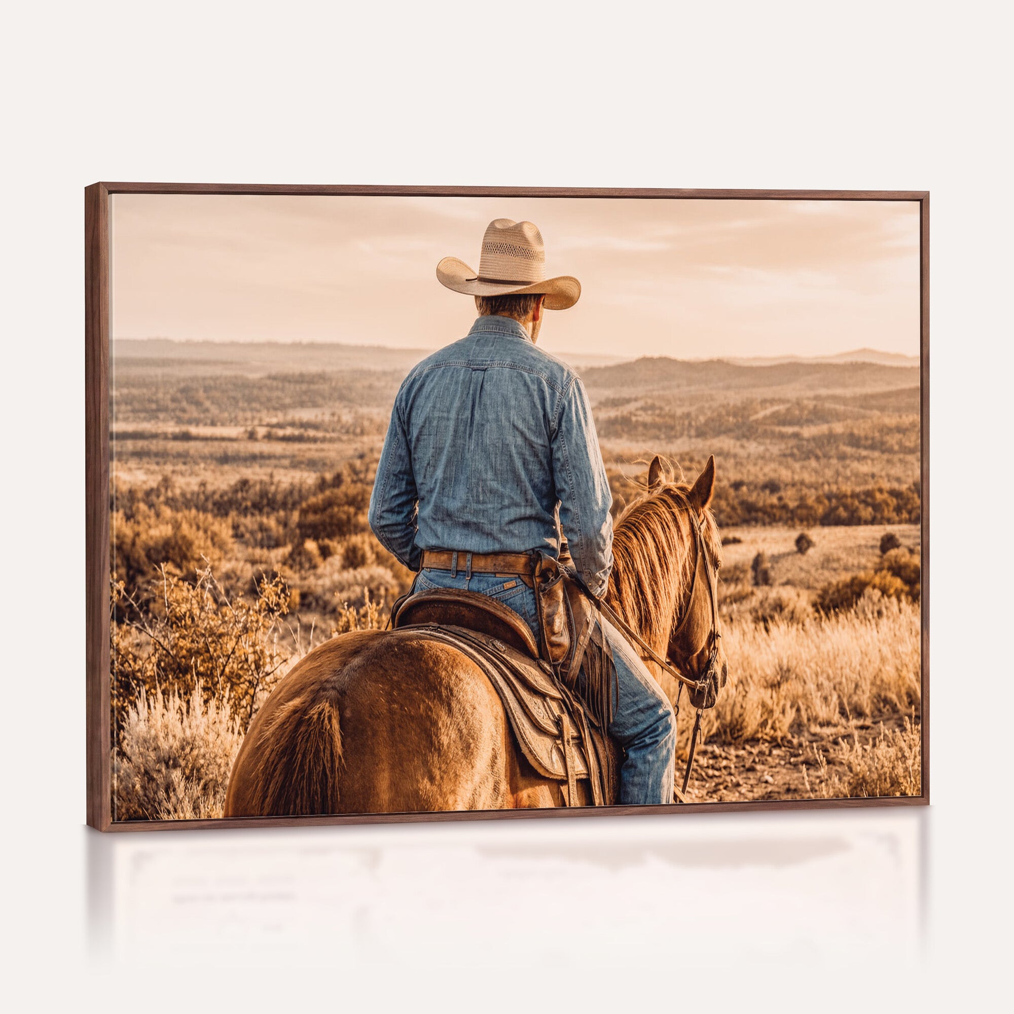 62076449-MGV-CV-36X24 - Texas Cowboy and Horse Print for Western Wall Art Decor for Farmhouse