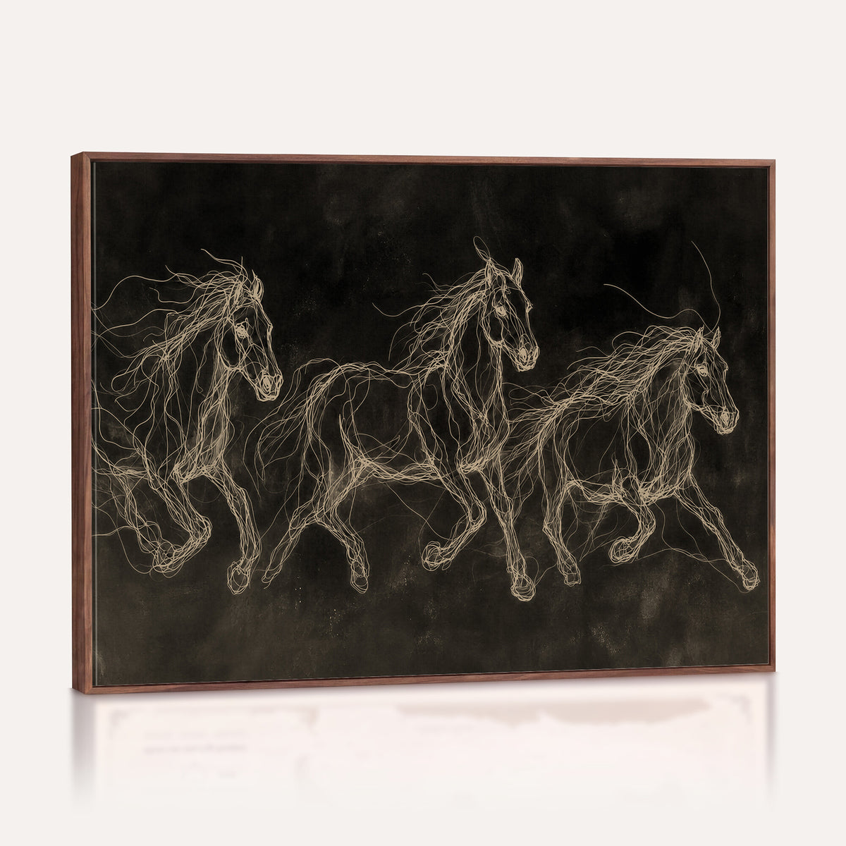15344242-MGV-CV-36X24 - Dark Horse Line Art Canvas, Gold Scribble Wild Horses Print, Black Chalkboard Wall Art, Modern Luxury Equine Decor, Masculine Office Gift