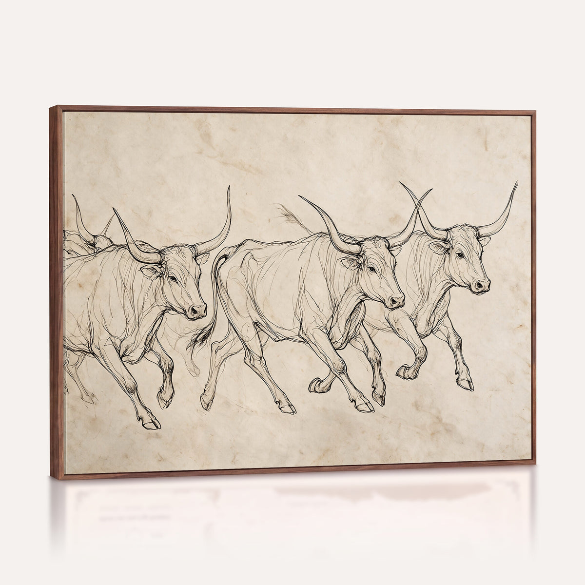 87177621-MGV-CV-36X24 - Minimalist Longhorn Line Art, Modern Texas Bull Canvas Print, Abstract Western Wall Decor, Continuous Line Artwork, Black White Ranch Gift