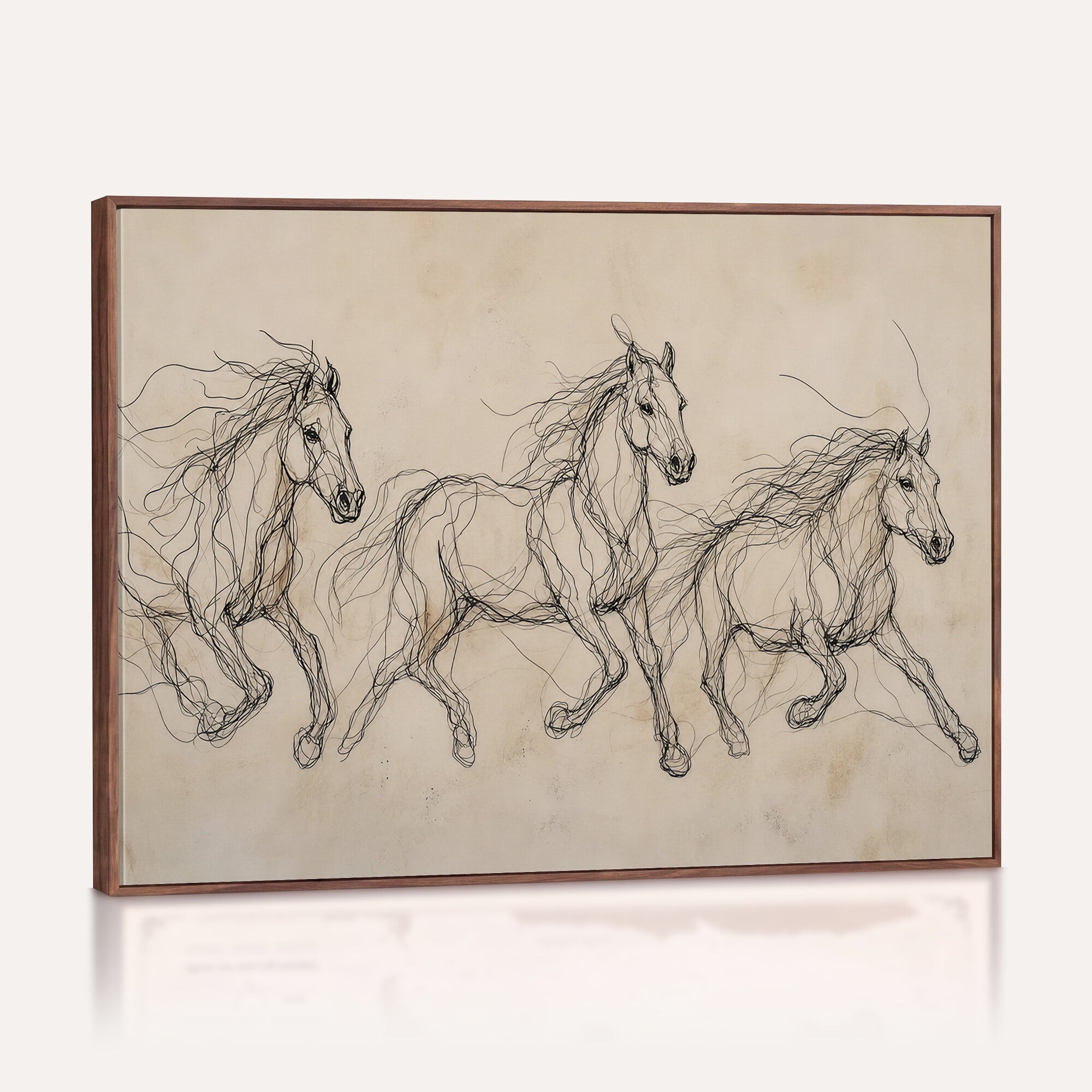 81051673-MGV-CV-36X24 - Abstract Horse Line Art Canvas, Gesture Sketch Wild Horses Print, Modern Scribble Artwork, Minimalist Equine Wall Decor, Rustic Studio Gift
