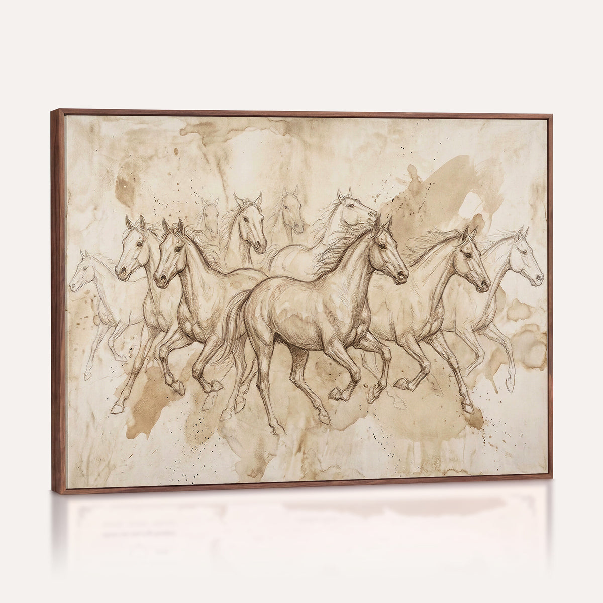 52233469-MGV-CV-36X24 - Vintage Horse Sketch Canvas Wall Art, Wild Horses Pencil Drawing Print, Antique Parchment Western Decor, Equine Sketching, Country Manor Gift