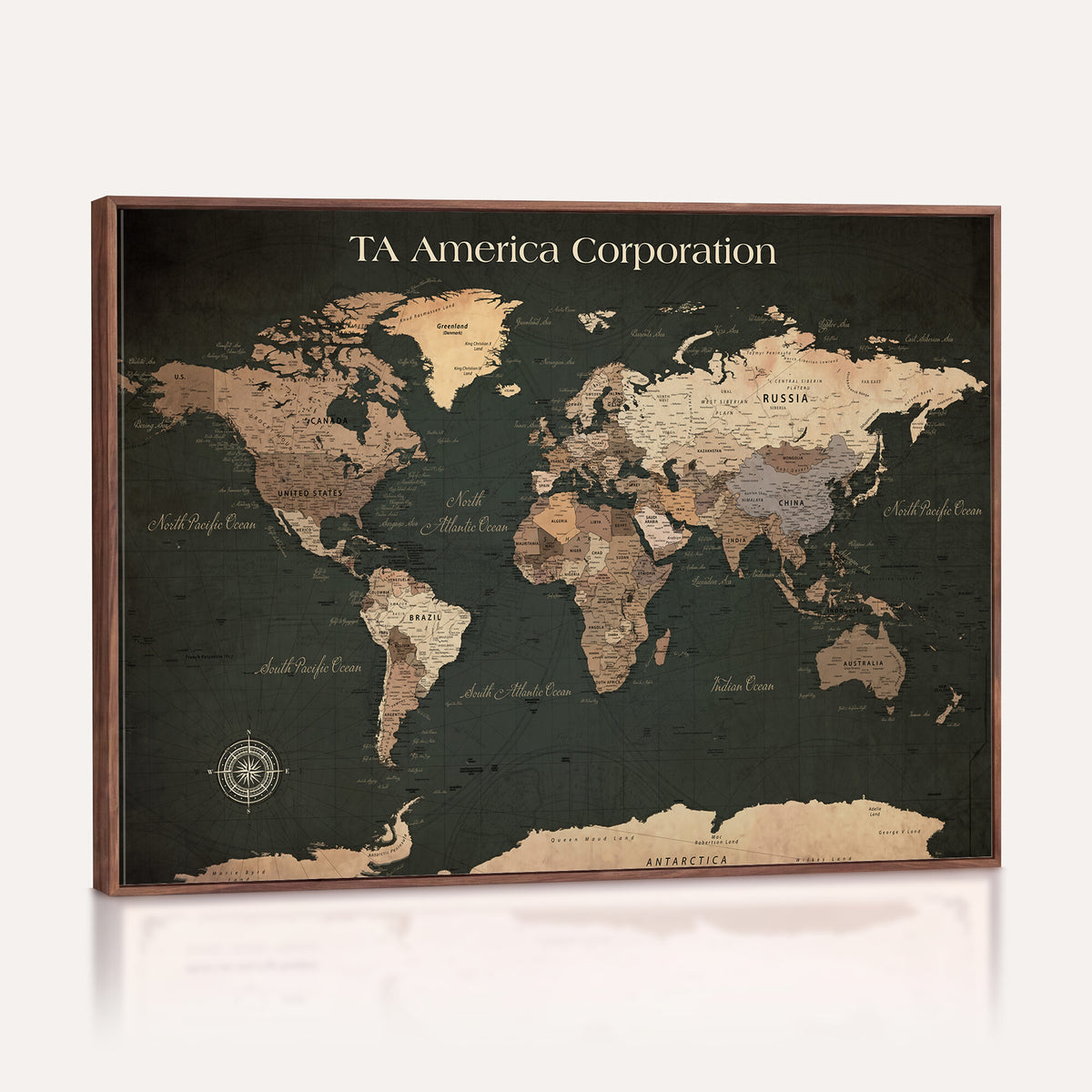 55857205-MGV-CV-36X24 - Extra Large Framed Personalize Push Pin World Map Wall Art Canvas Print for Travel Tracking