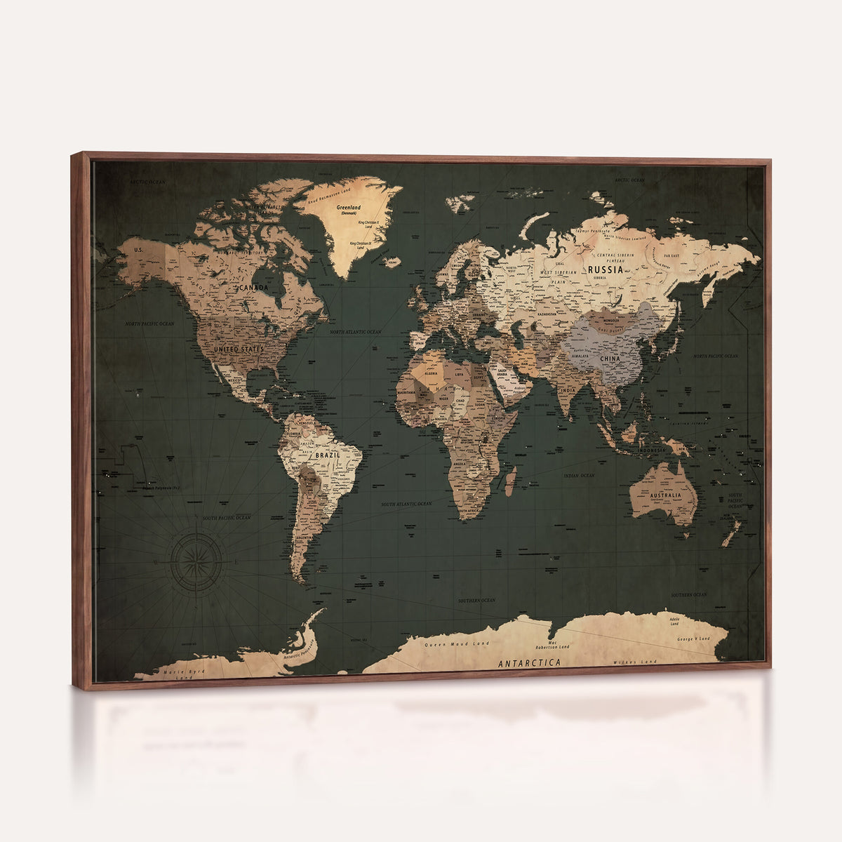 42327656-MGV-CV-36X24 - Extra Large Framed Personalize Push Pin World Map Wall Art Canvas Print for Travel Tracking