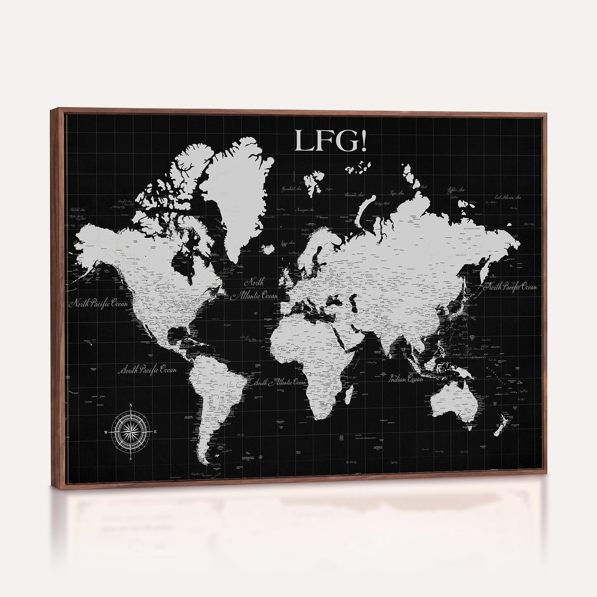68209291-MGV-CV-36X24 - Extra Large Framed Personalize Push Pin World Map Wall Art Canvas Print for Travel Tracking