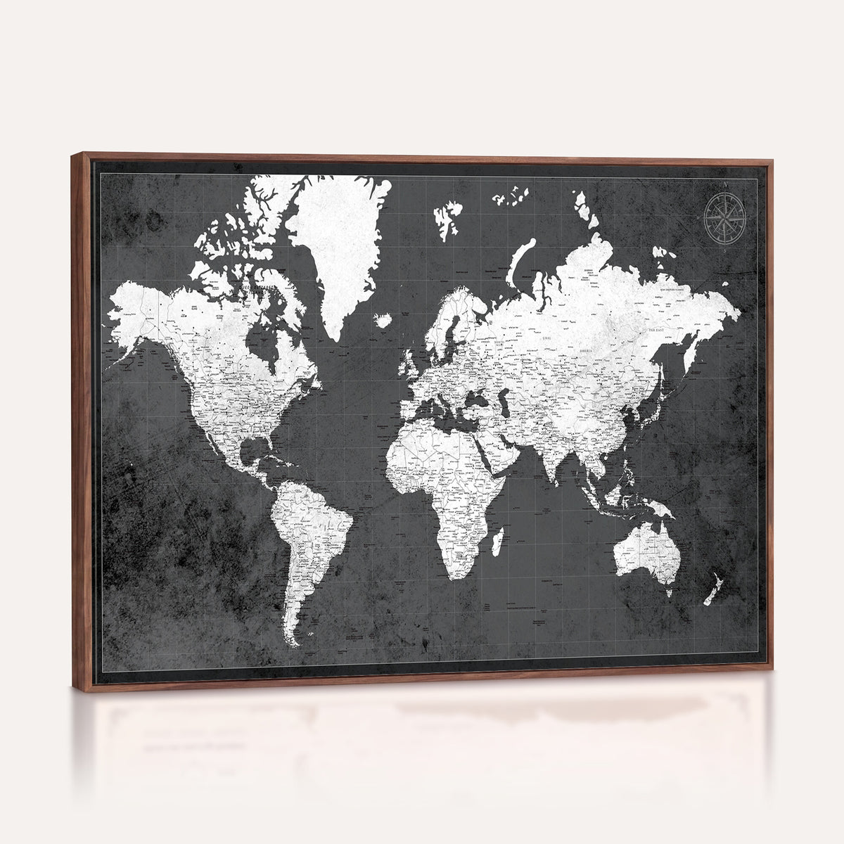 78574966-MGV-CV-36X24 - Extra Large Framed Personalize Push Pin World Map Wall Art Canvas Print for Travel Tracking