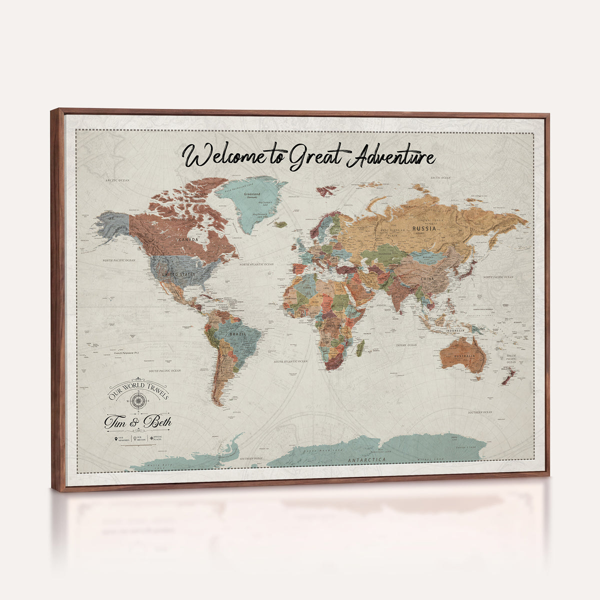 NEWMAP-19-MGV-CV-36X24 - World Map Wall Art Canvas Print, Modern Decorative Framed Map Artwork Prints for Living Room, Office, Bedroom Wall Decor