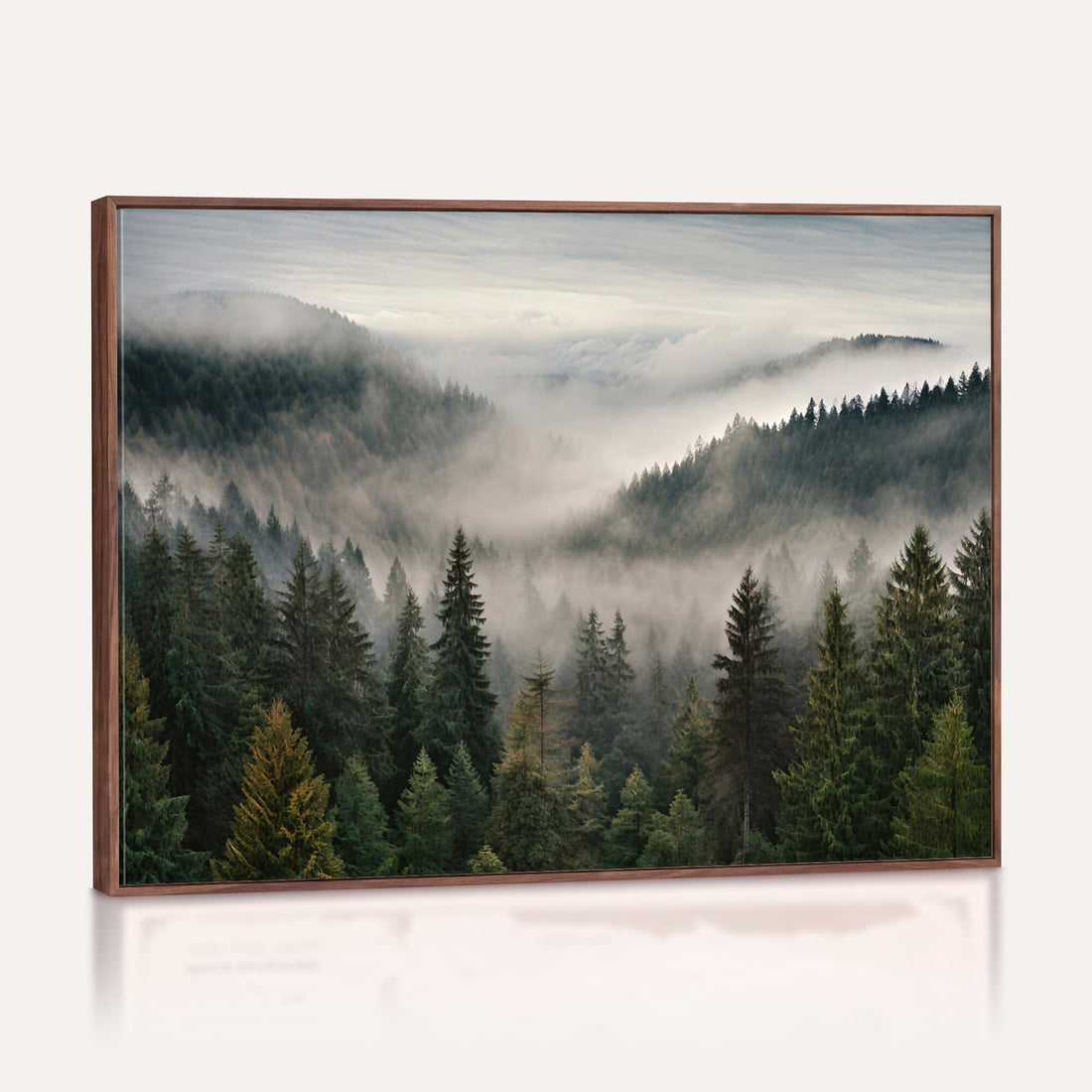 Misty Pine Valley Mountain Canvas Print | 3 Piece Framed Wall Art, Extra Large Nature Print, Made in USA