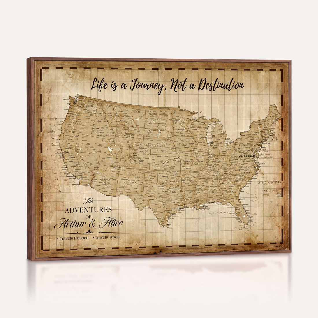 Custom USA Push Pin Travel Map Canvas Wall Art - Personalized Couples Gift Flat Digital Print