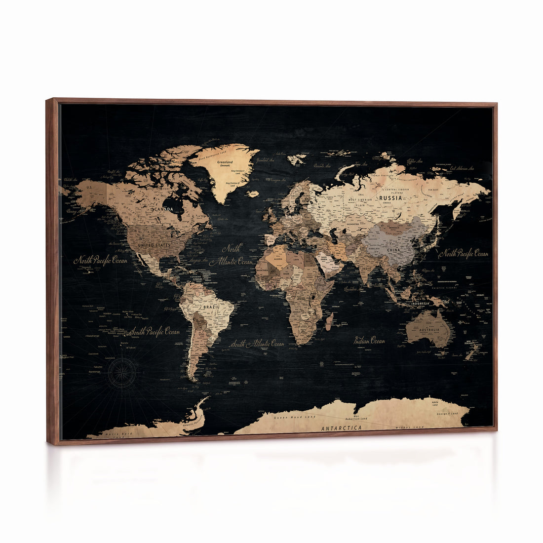 Custom Push Pin World Map Wall Art Canvas Print – Personalized Travel Tracker with Pins Framed Large for Home and Office Decor