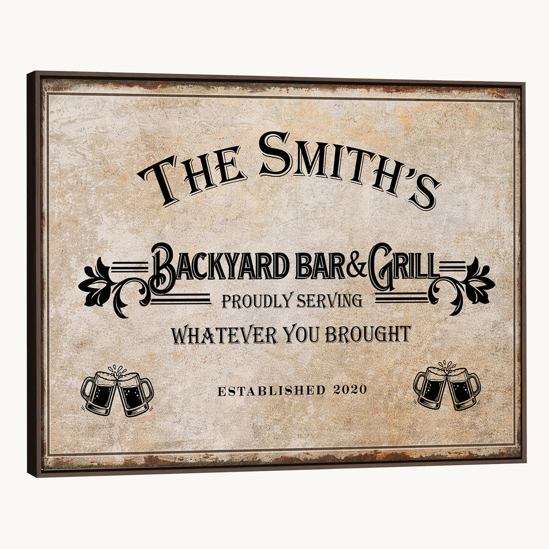 Custom Backyard Bar & Grill Sign, Personalized Family Name Arch Canvas