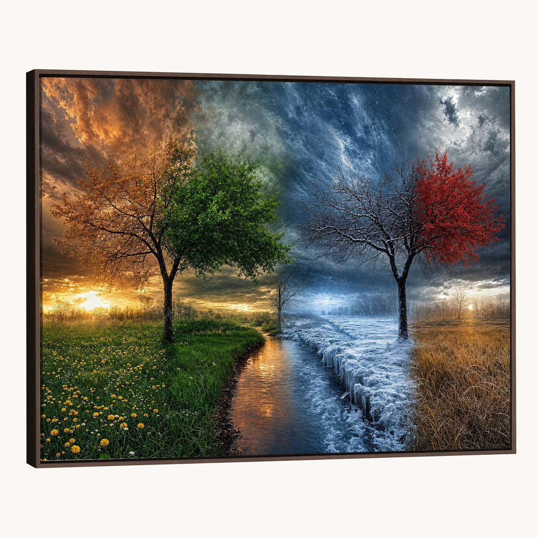 Four Seasons Tree Canvas Wall Art, Nature Landscape Canvas Print for Living Room