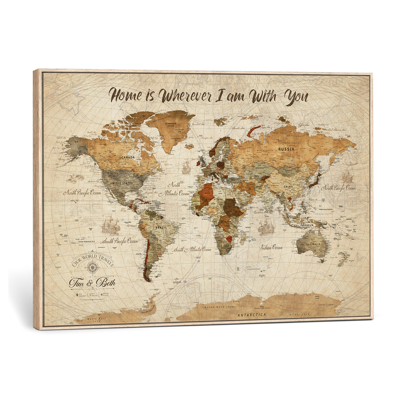 53710338-MGV-CV-36X24 - Custom Push Pin World Map Wall Art Canvas Print – Personalized Travel Tracker with Pins Framed Large for Home and Office Decor