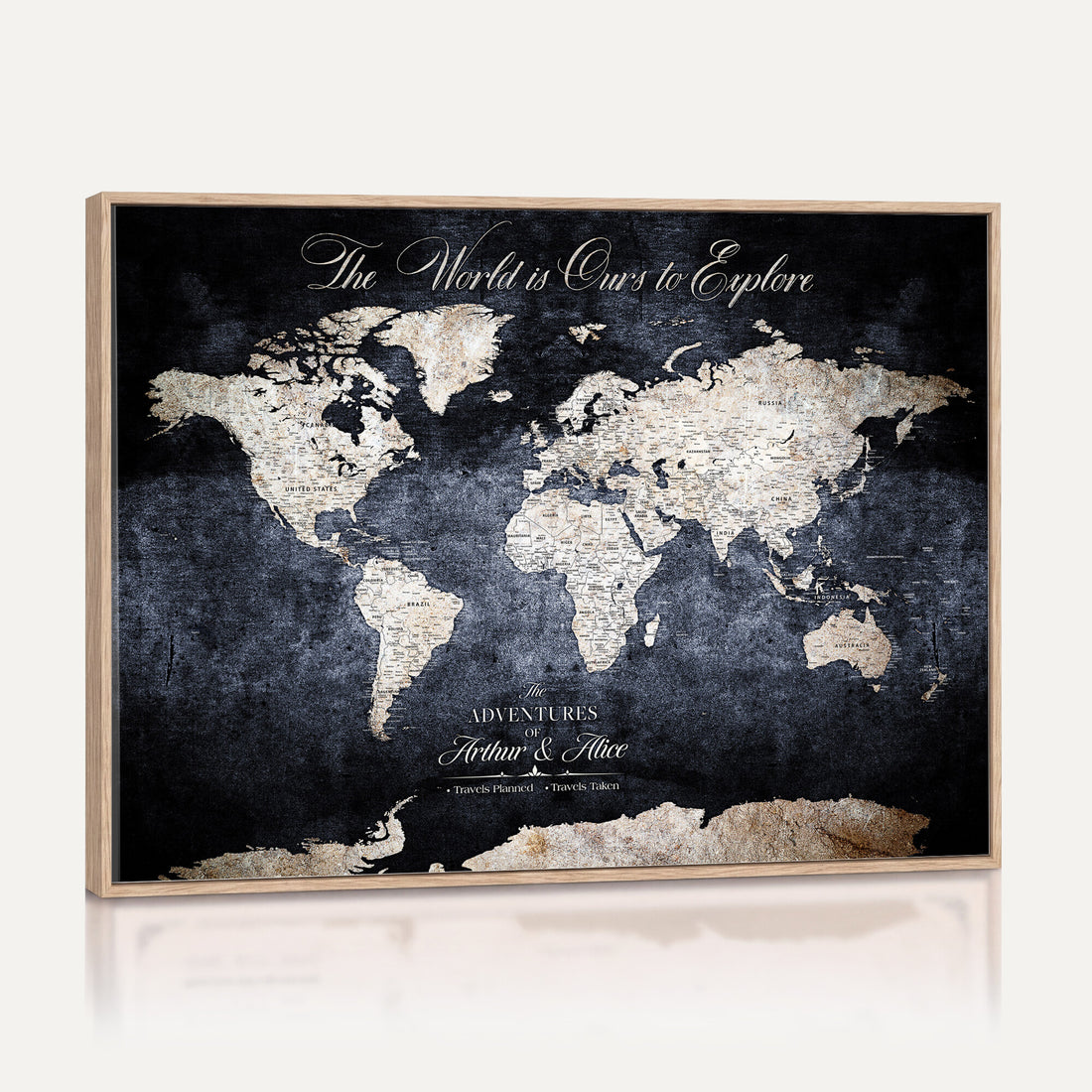 Personalized Beige Modern Push Pin Travel Map Canvas Print, Places Visited Tracker, Study and Entryway Decor