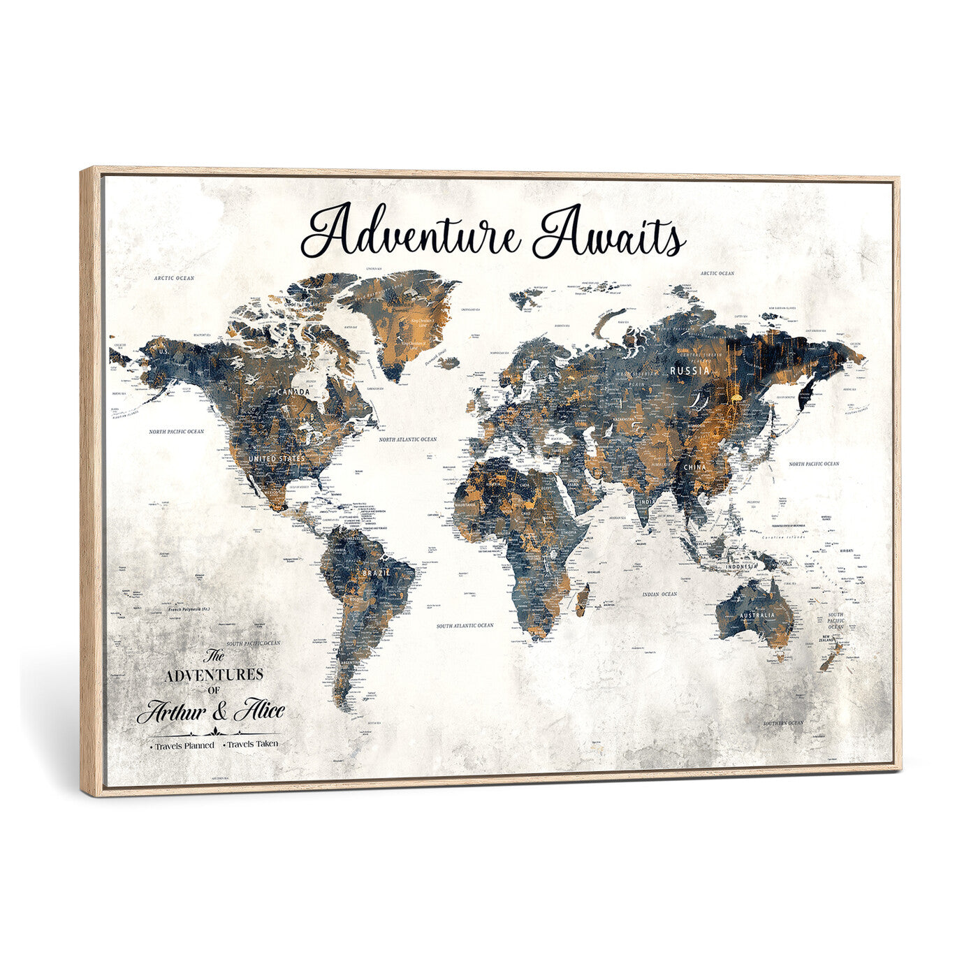 26041262-MGV-CV-36X24 - Custom Push Pin World Map Wall Art Canvas Print – Personalized Travel Tracker with Pins Framed Large for Home and Office Decor