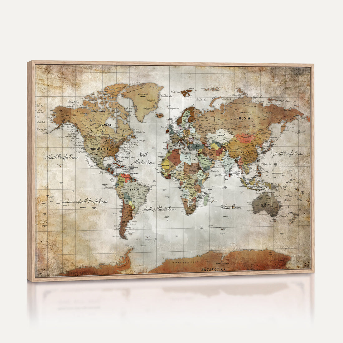 Custom Framed Modern Push Pin World Map Wall Art, Places Visited Tracker, Home Office and Entryway Decor