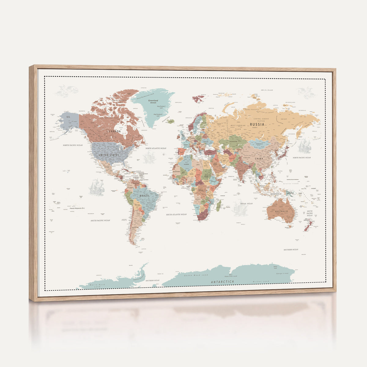 63447567-MGV-CV-36X24 - Pastel Colors World Map Wall Art Canvas Print