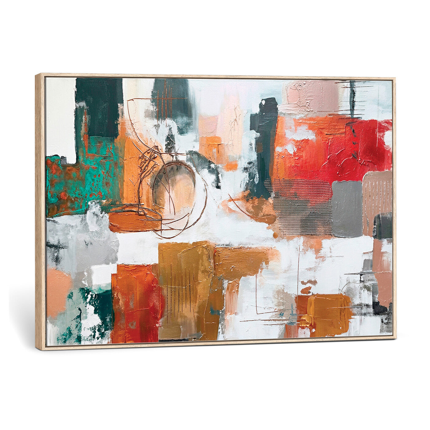 50720312-MGV-CV-36X24 - Blue Teal Abstract Canvas Wall Art | Modern Textured Painting Print, Navy Orange White Contemporary Art, Neutral Living Room Decor, Office Art.