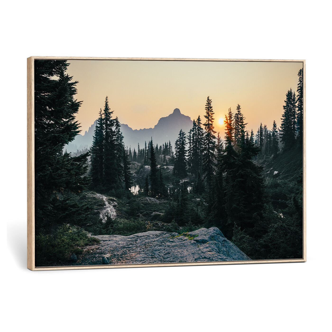 89996020-MGV-CV-36X24 - Mountain Forest Canvas Wall Art Print - Pine Tree Landscape, Sunset Nature Photography, Wilderness Wall Decor, Ready to Hang