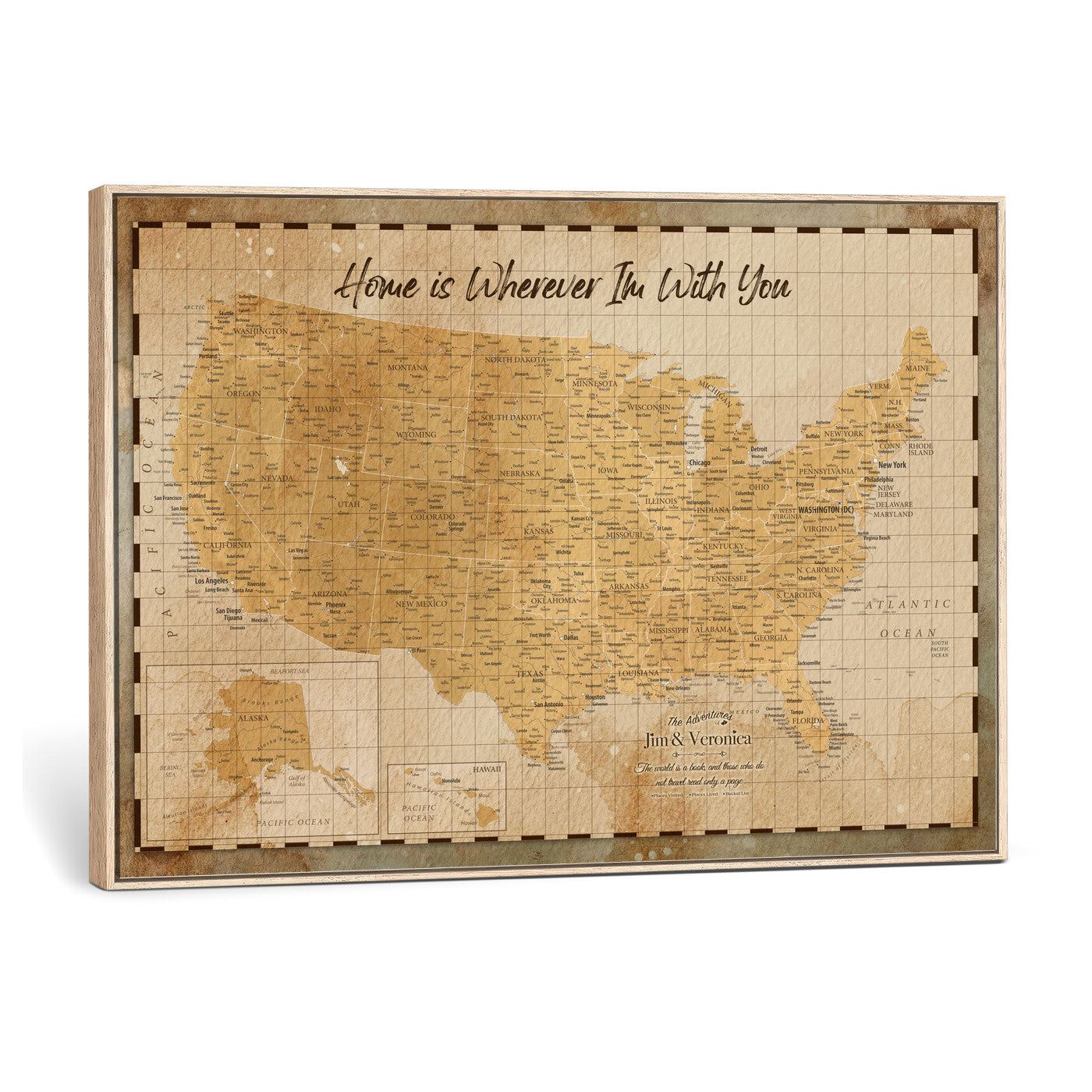 62164711-MGV-CV-36X24 - Personalized USA Push Pin Travel Map, Custom United States Map, Push Pin Map, USA Bucket List Map, Anniversary Gift - Couple Travel Map Wall Art