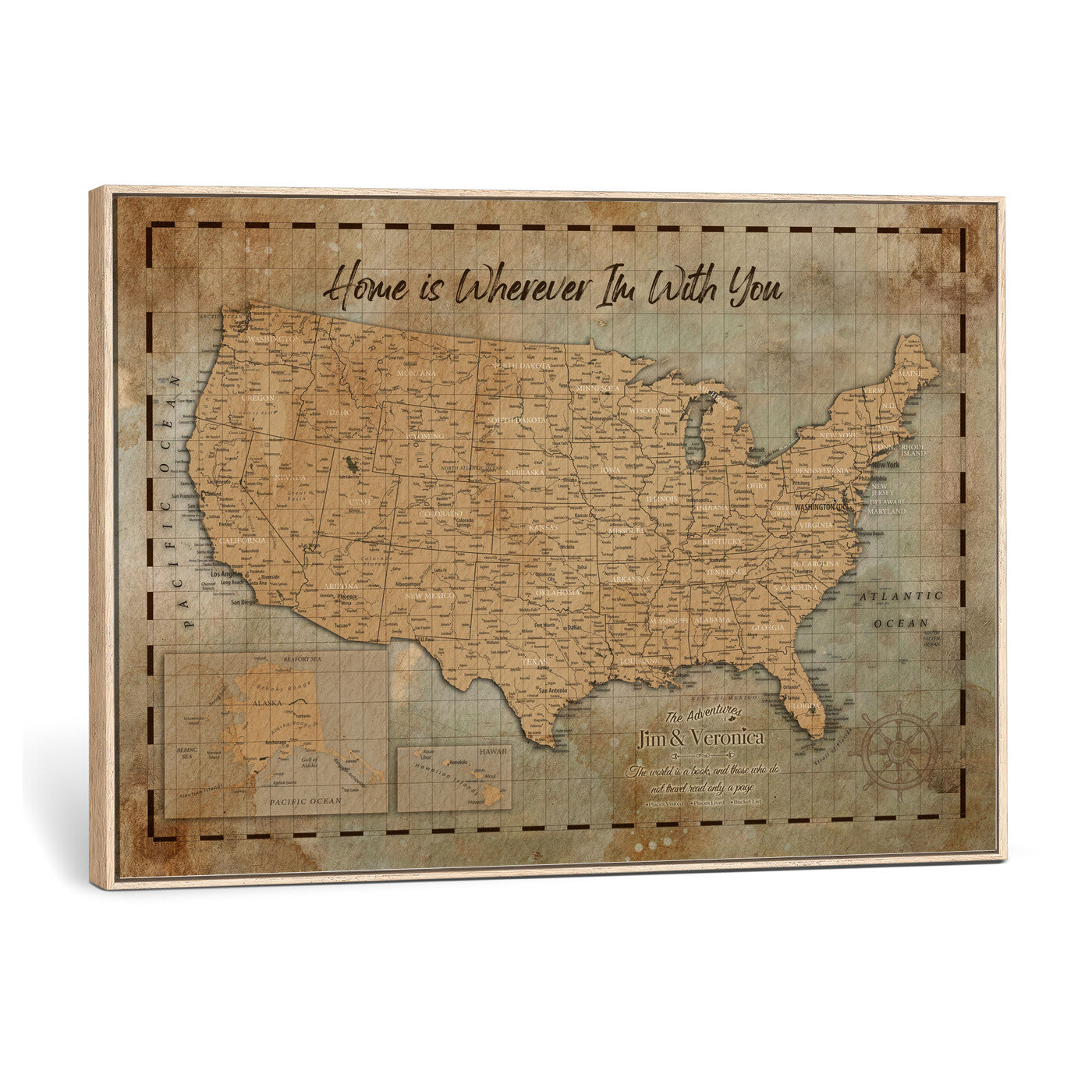87620242-MGV-CV-36X24 - Personalized USA Push Pin Travel Map Wall Art Canvas Print | Custom United States Map | Push Pin Map - USA Bucket List Map