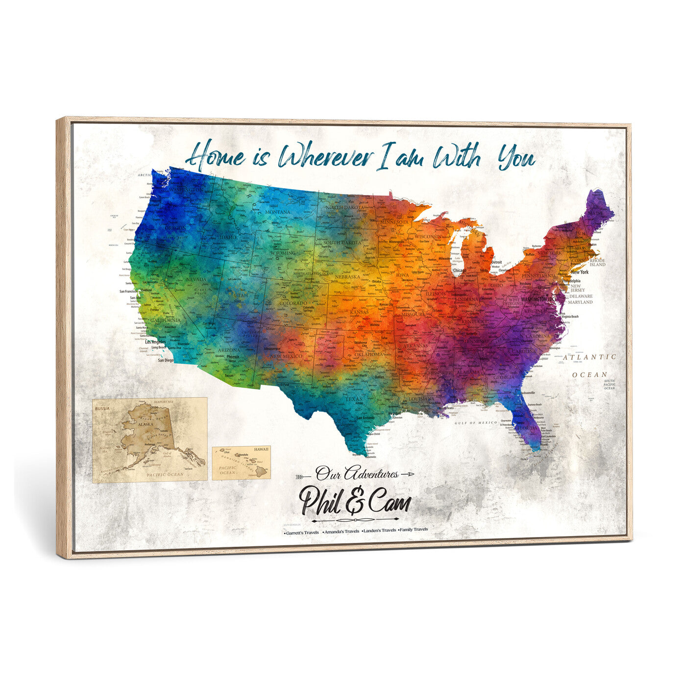 17251793-MGV-CV-36X24 - Watercolor USA Travel Map with Pins Colorful Modern Canvas Wall Art