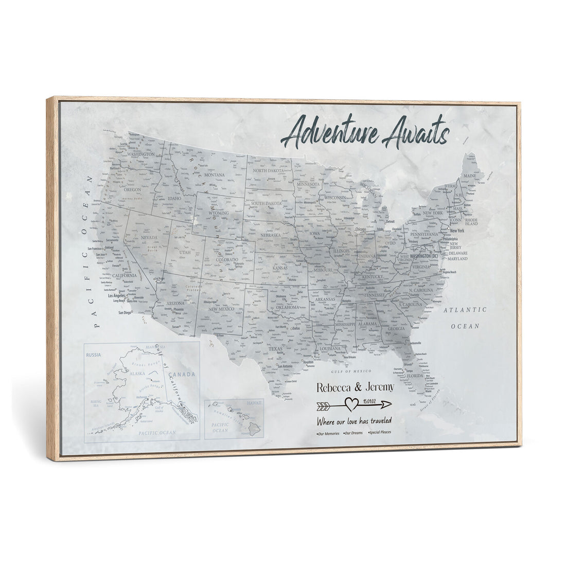 Personalized America Travel Map Canvas with Push Pins, Road Trip Route Map, Living Room and Hallway Decor