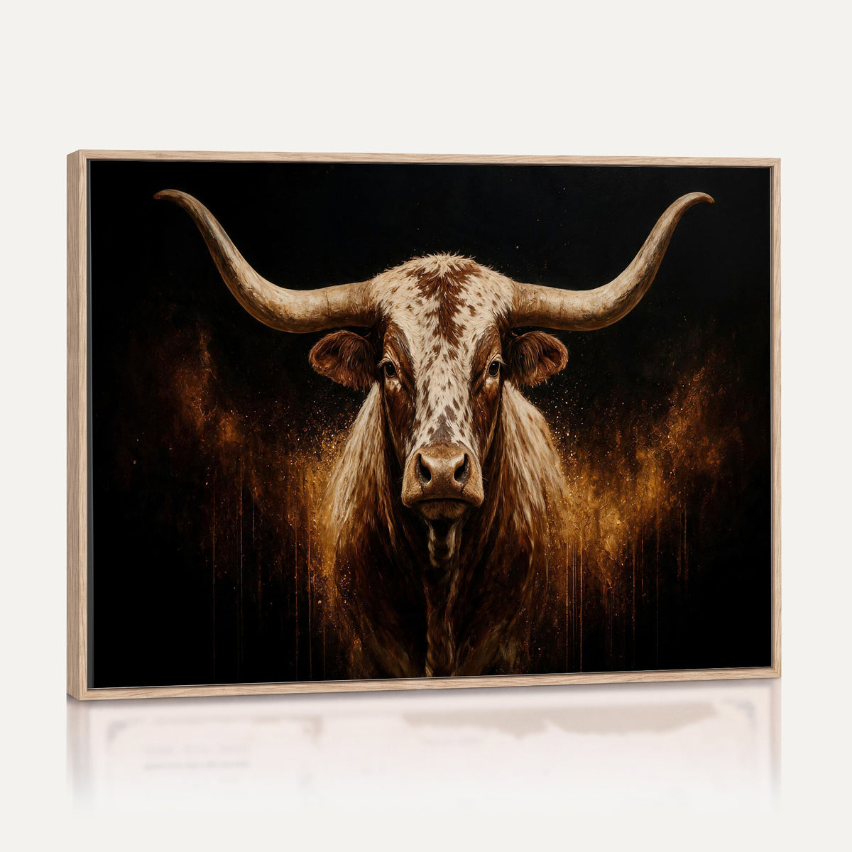 62076449-MGV-CV-36X24 - Texas Bull Cow Longhorn Canvas Wall Art Moody Western Bull Oil Painting Print