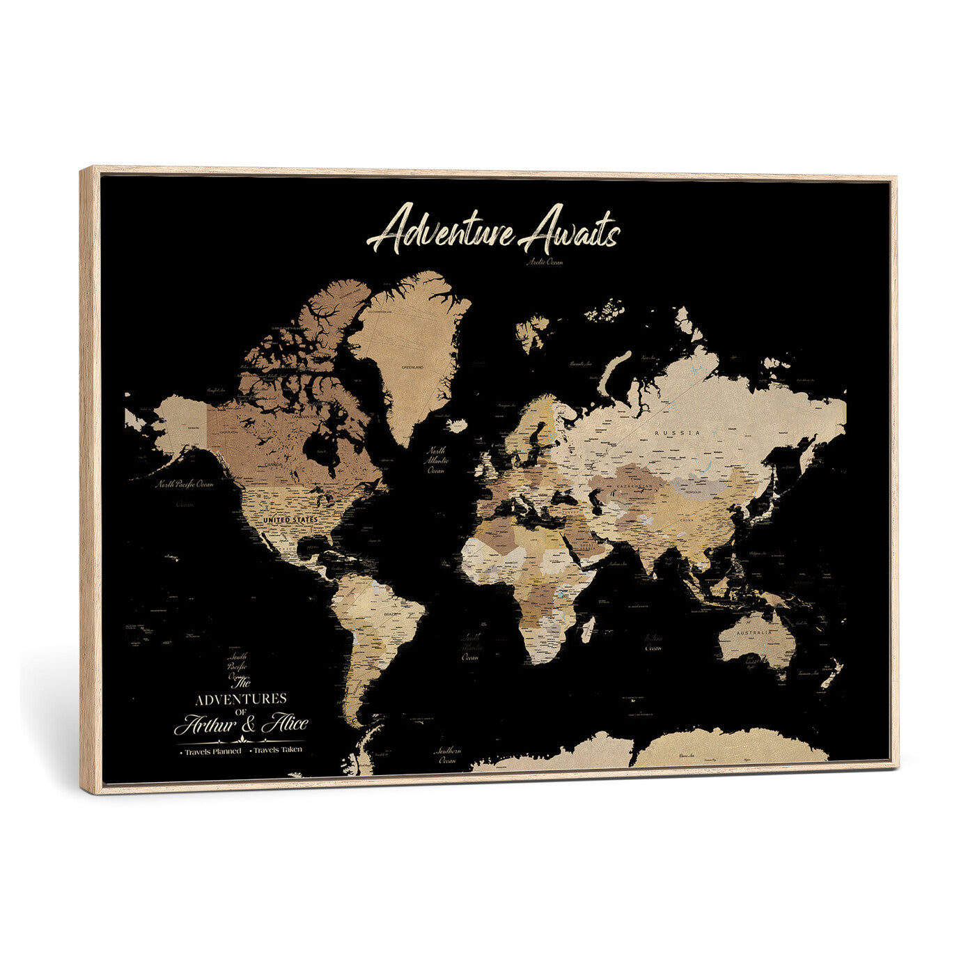 88415067-MGV-CV-36X24 - Custom Push Pin World Map Canvas Print – Personalized Travel Map Wall Art