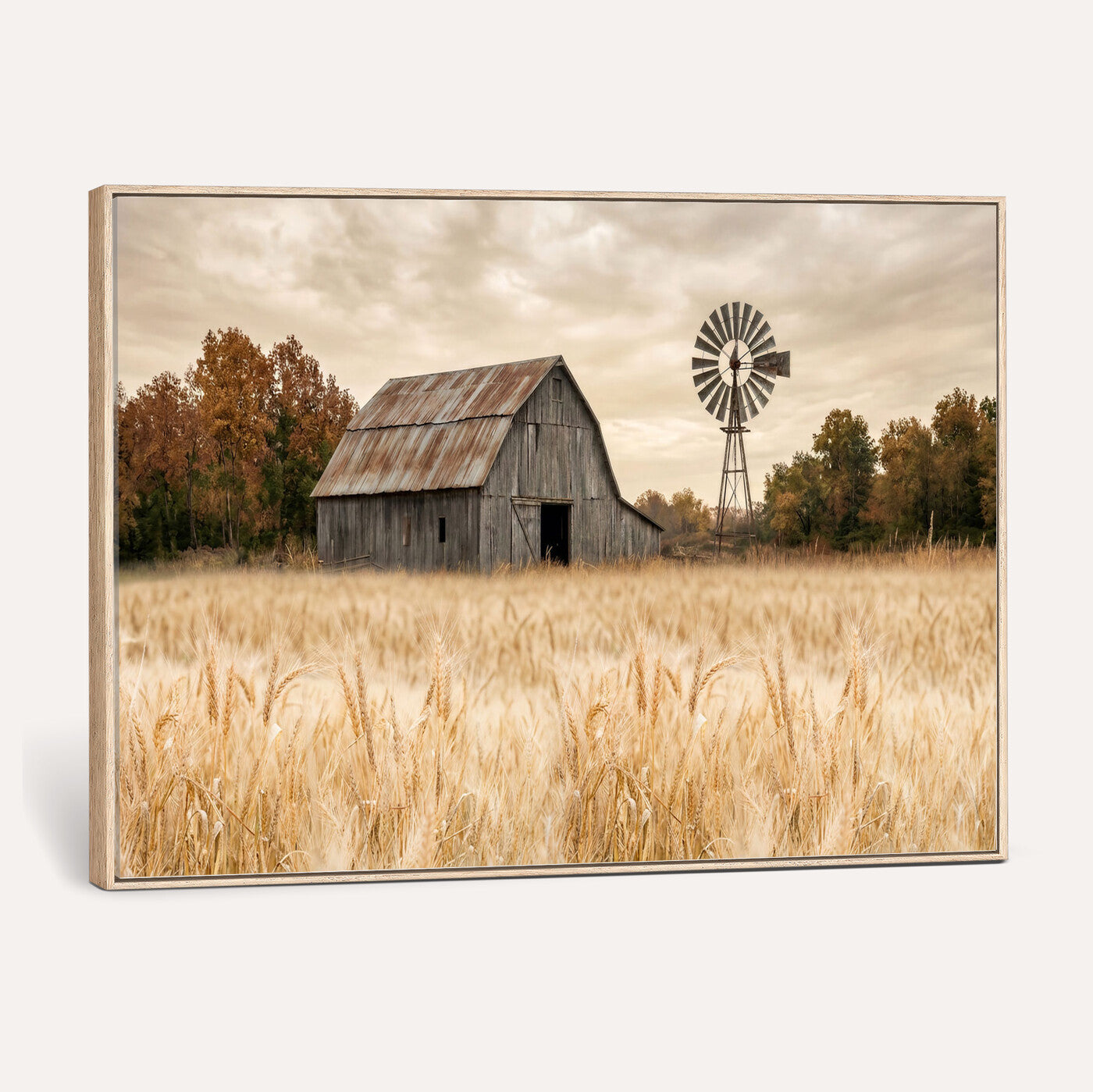 99640659-MGV-CV-36X24 - Rustic Farmhouse Barn and Windmill Wall Art Canvas Print, Country Landscape Photography Print