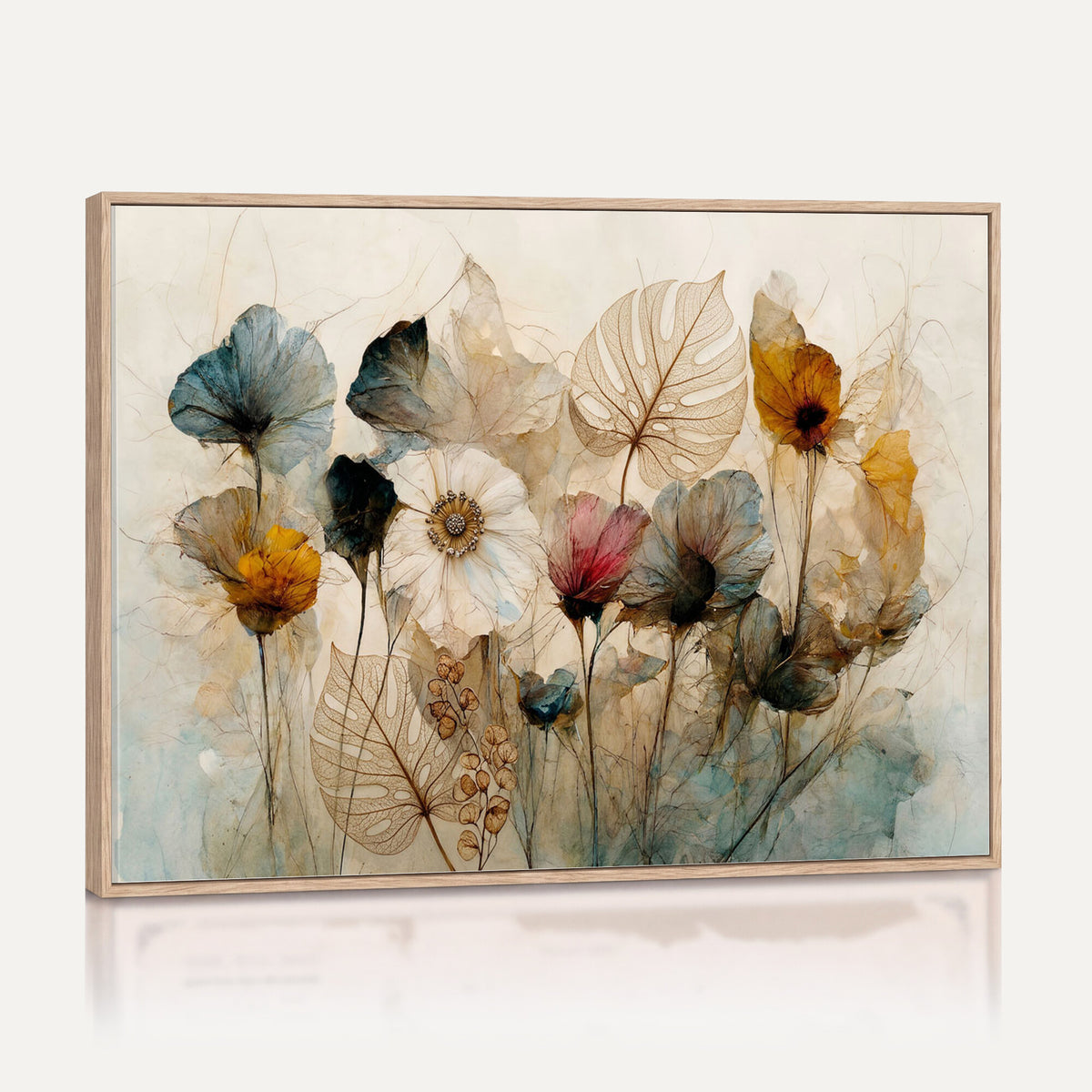 93171612-MGV-CV-36X24 - Vintage Dried Floral Meadow Wall Art Canvas Print, Translucent Watercolor Flowers Painting Print