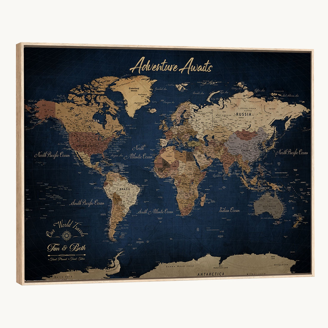 Custom Push Pin Travel Map Canvas Print, Family Travel Tracker, Study and Entryway Decor