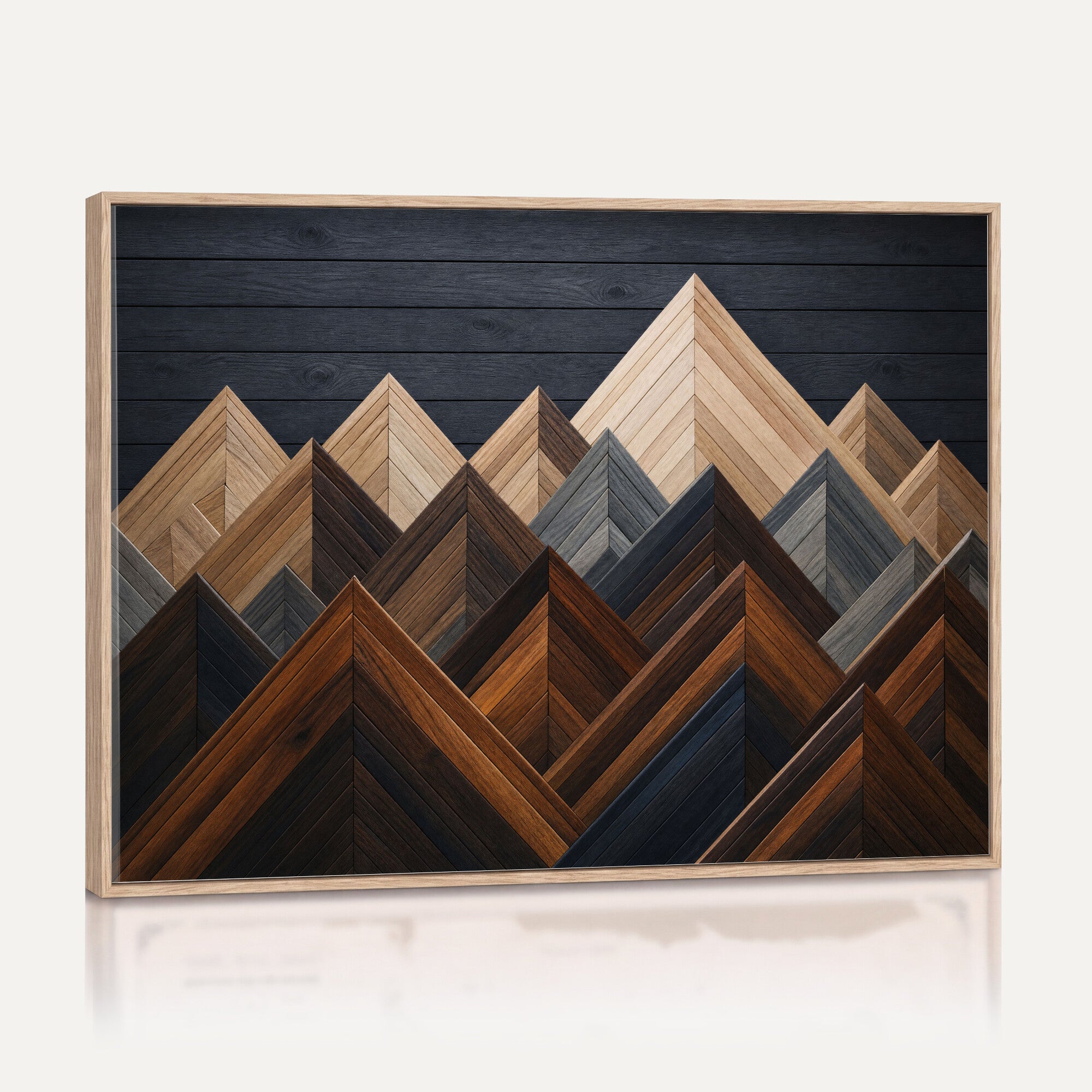 70531117-MGV-CV-36X24 - Geometric Wood Mountain Wall Art Canvas Print, 3D Look Rustic Mosaic Landscape Print