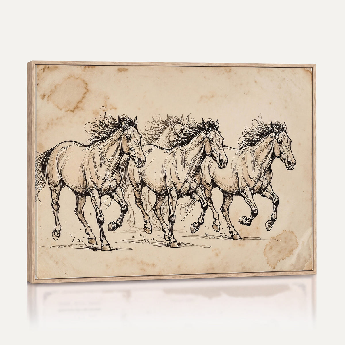 18242163-MGV-CV-36X24 - Vintage Horse Sketch Canvas Wall Art, Wild Horses Pencil Drawing Print, Antique Parchment Western Decor, Equine Sketching, Country Manor Gift