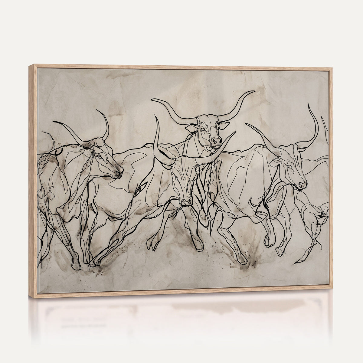 16671245-MGV-CV-36X24 - Minimalist Longhorn Line Art, Modern Texas Bull Canvas Print, Abstract Western Wall Decor, Continuous Line Artwork, Black White Ranch Gift
