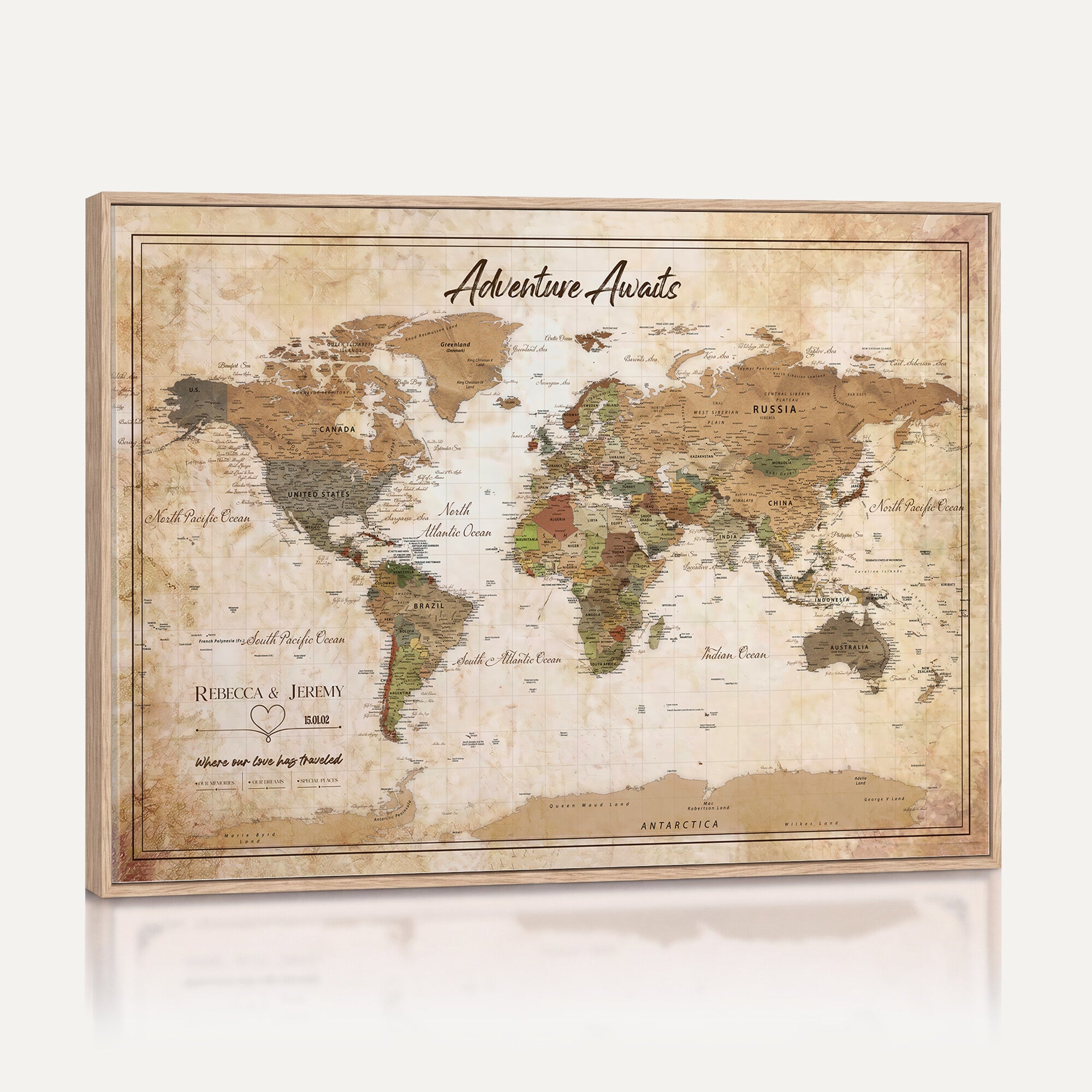 1954256765-MGV-CV-36X24 - Custom Push Pin World Map Canvas PRINT | Personalized Travel Tracker | Wedding Anniversary Gift