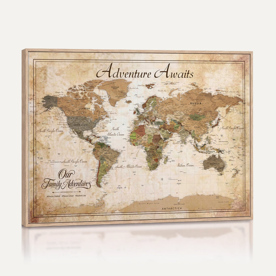 Custom Family Travel Map Wall Art, Push Pin World Map Canvas for Home