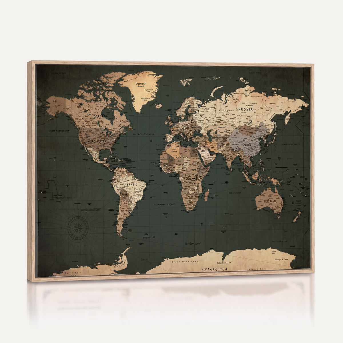 42327656-MGV-CV-36X24 - Extra Large Framed Personalize Push Pin World Map Wall Art Canvas Print for Travel Tracking