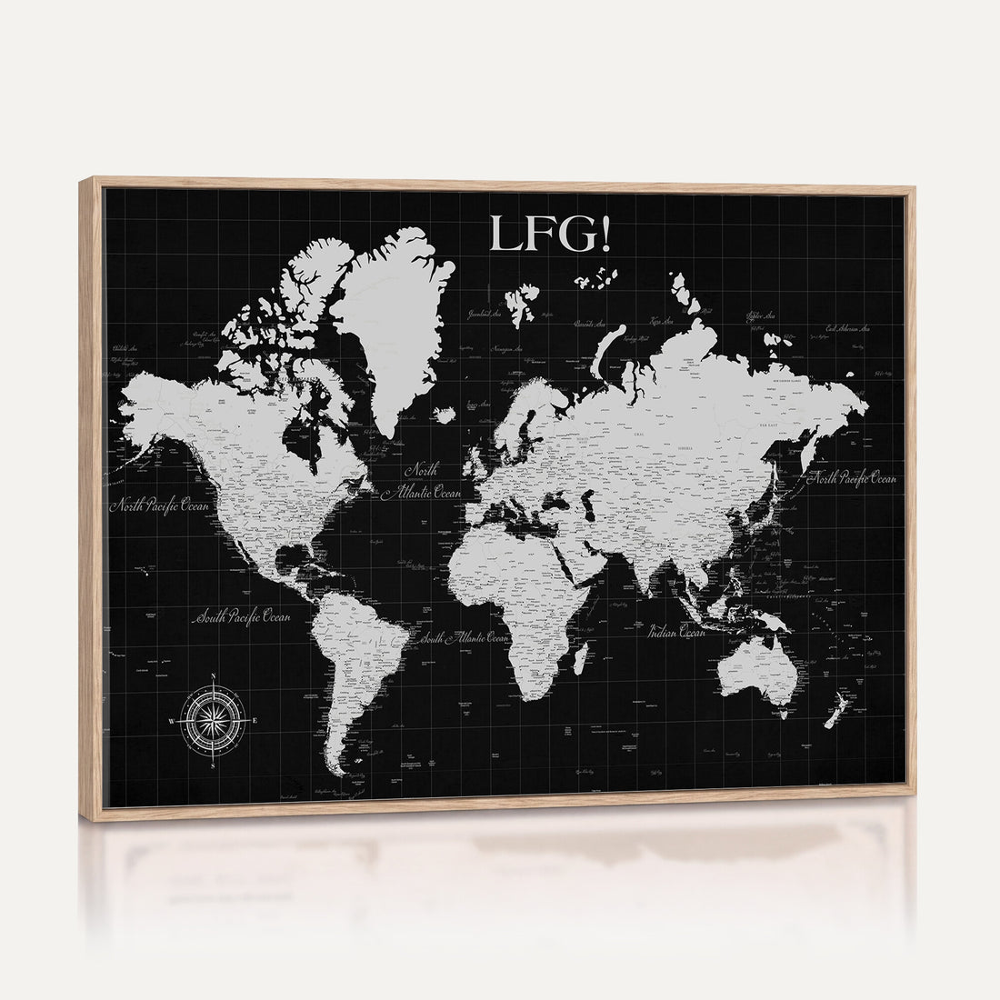 Extra Large Custom World Map Wall Art with Push Pins, Framed Travel Canvas