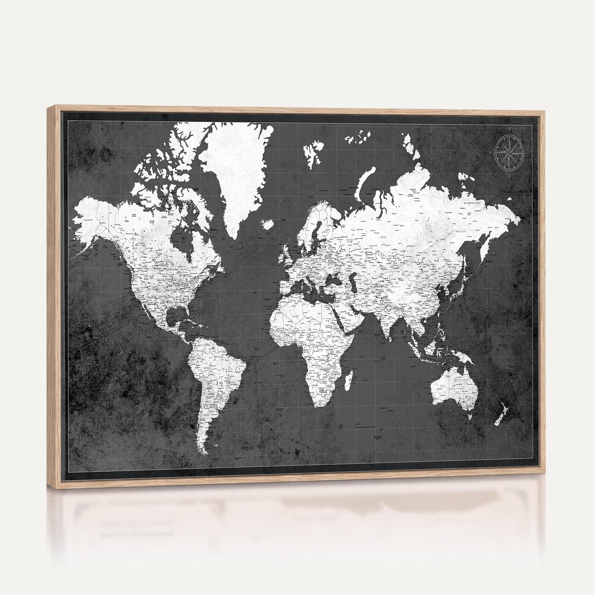 78574966-MGV-CV-36X24 - Extra Large Framed Personalize Push Pin World Map Wall Art Canvas Print for Travel Tracking