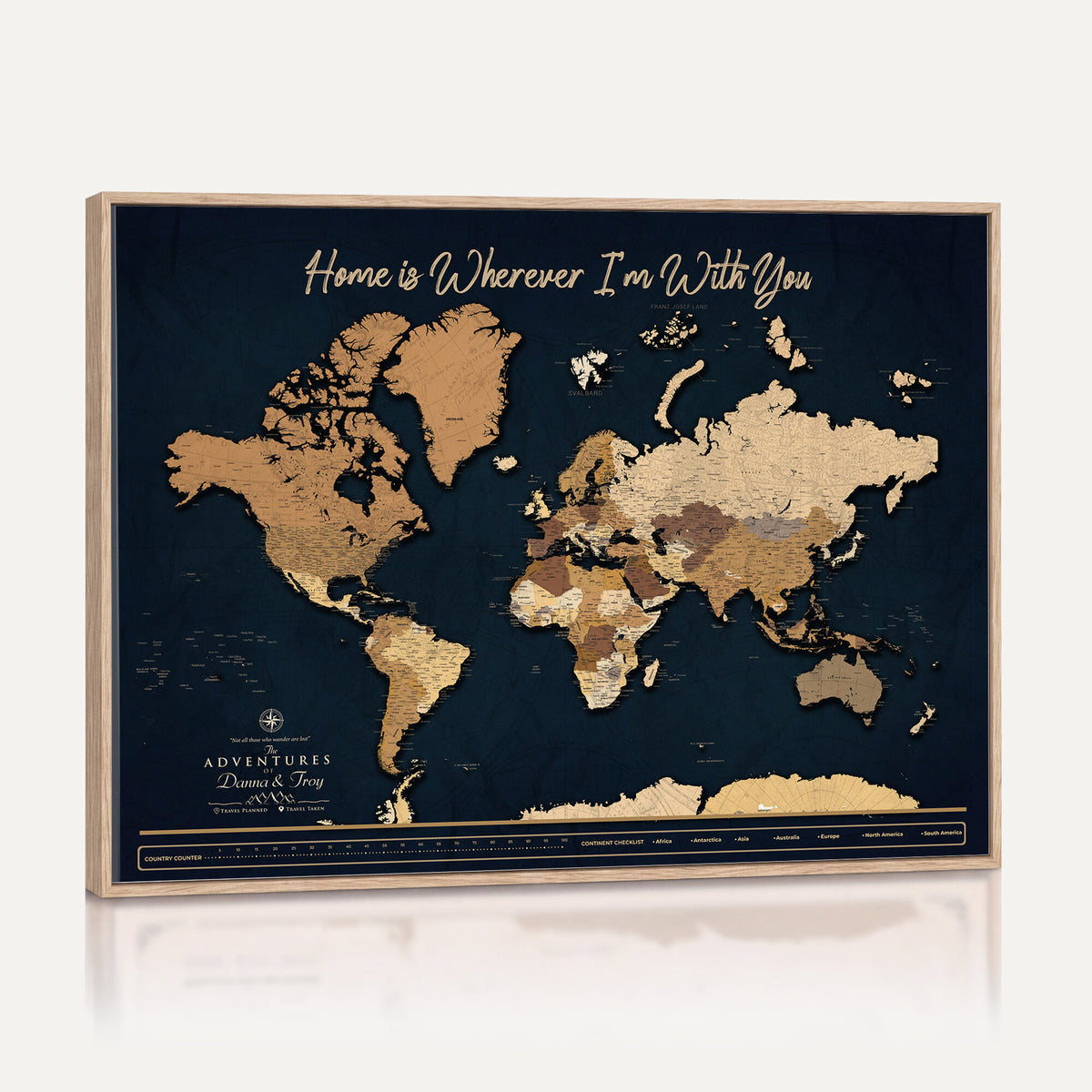 13903533-MGV-CV-36X24 - Extra Large Framed Personalize Push Pin World Map Wall Art Canvas Print for Travel Tracking