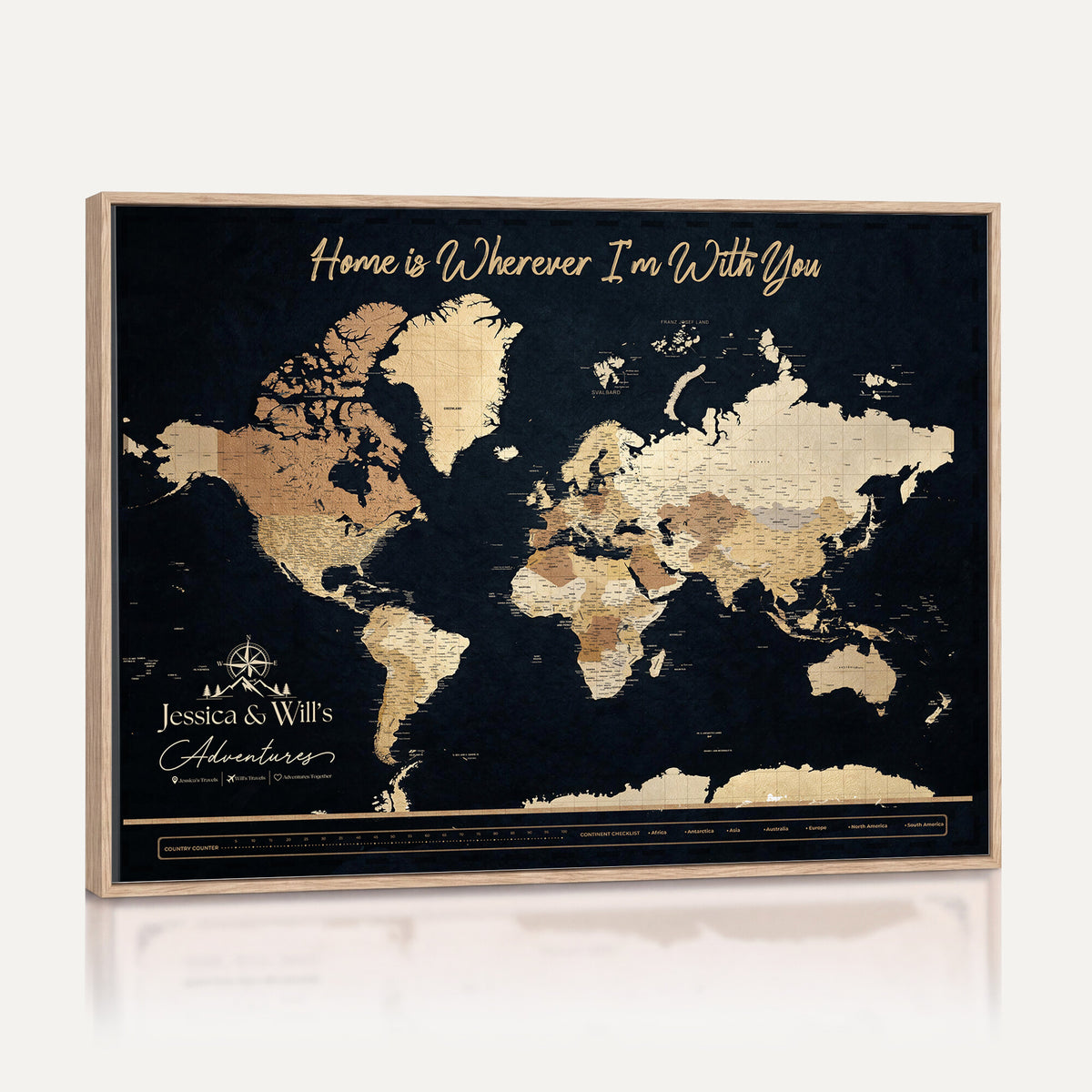43430657-MGV-CV-36X24 - Extra Large Framed Personalize Push Pin World Map Wall Art Canvas Print for Travel Tracking