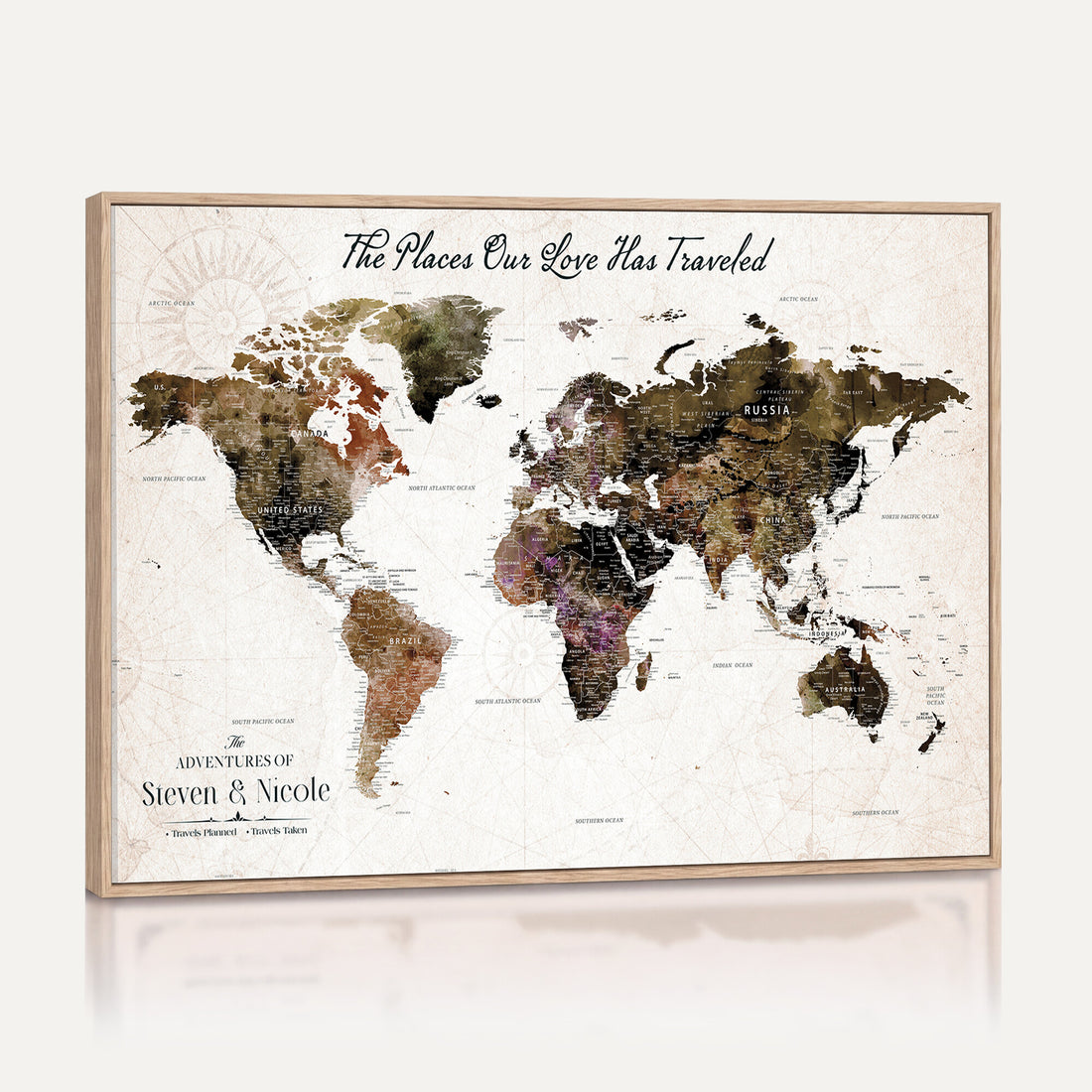 Extra Large Framed Personalized Push Pin World Map Wall Art Canvas Print for Travel Tracking