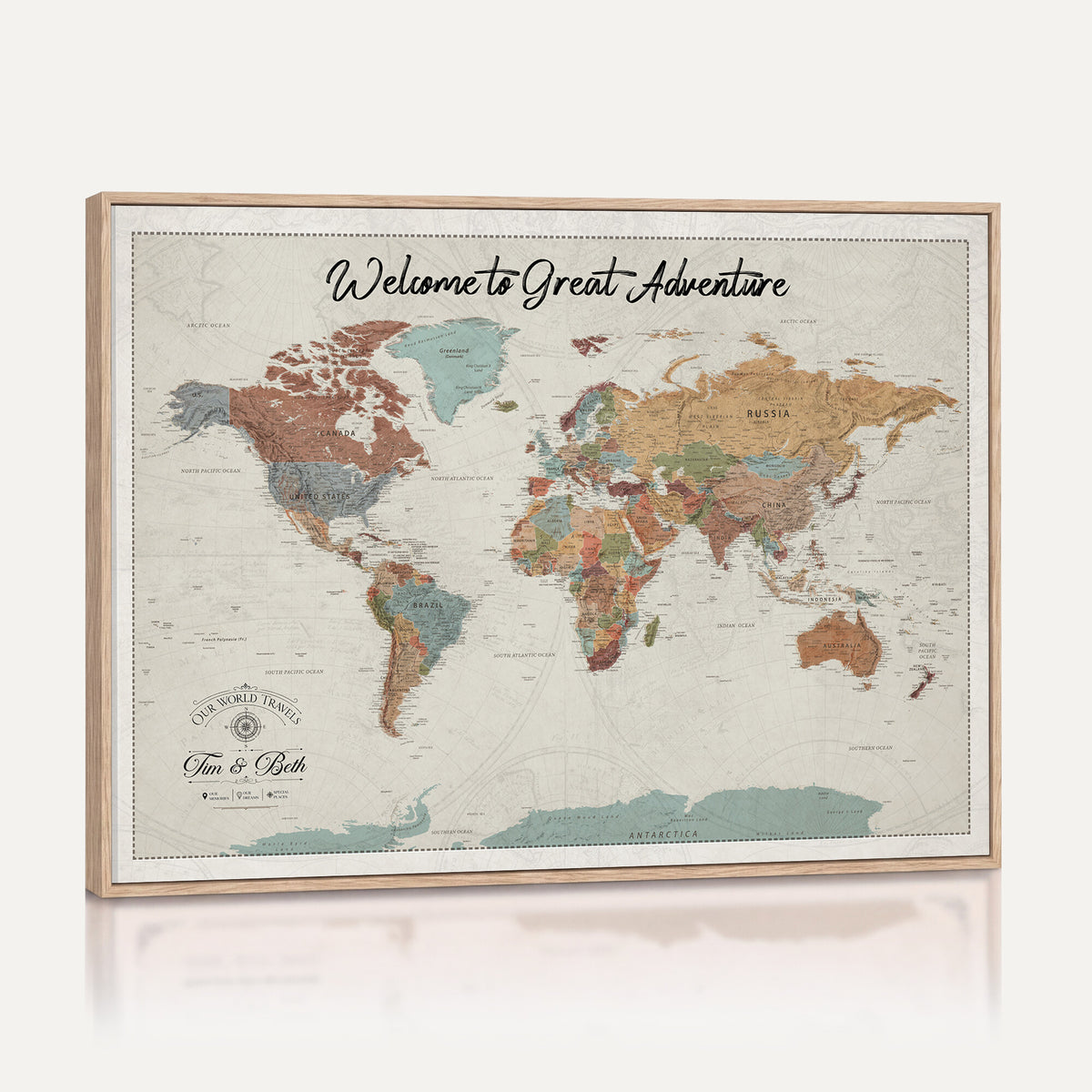NEWMAP-19-MGV-CV-36X24 - World Map Wall Art Canvas Print, Modern Decorative Framed Map Artwork Prints for Living Room, Office, Bedroom Wall Decor