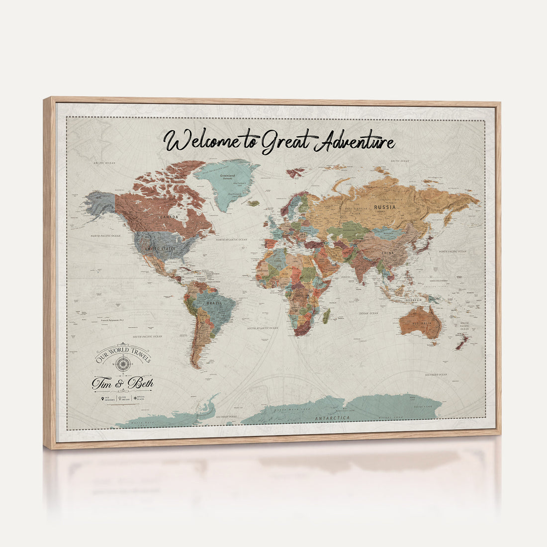 World Map Wall Art Canvas Print | Modern Decorative Framed Map Artwork for Living Room, Office, Bedroom
