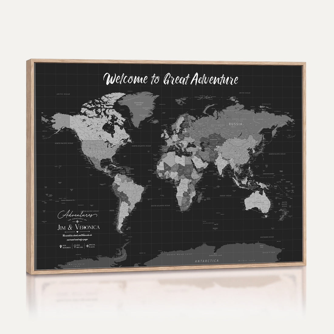 World Map Wall Art Canvas Print | Modern Decorative Framed Map Artwork for Living Room, Office, Bedroom