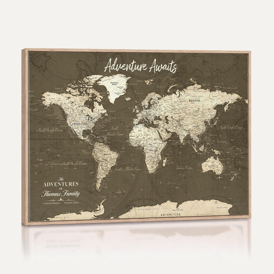 Personalized White Modern World Travel Map Wall Art with Pins, Honeymoon and Anniversary Gift, Living Room and Dining Room Decor