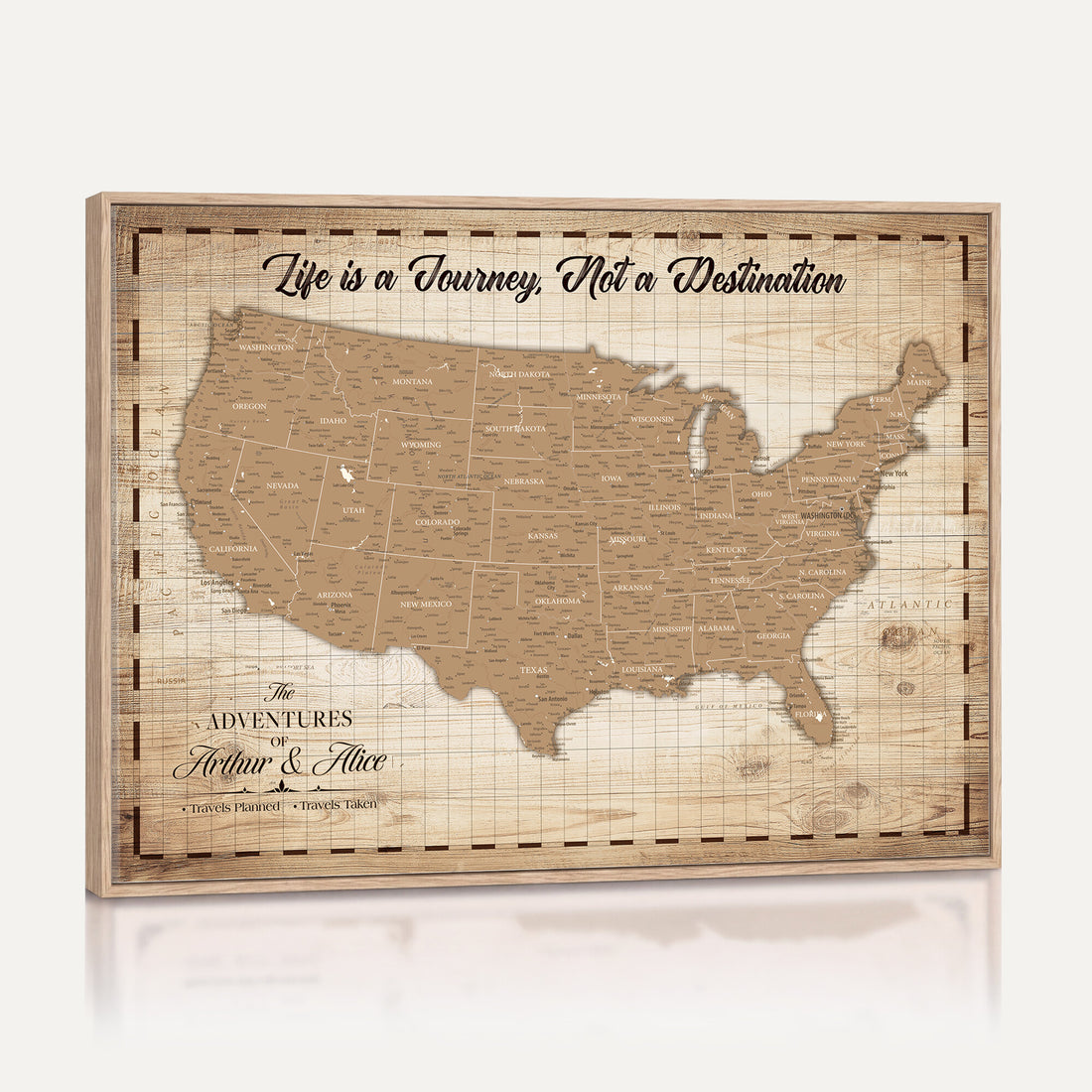 Custom USA Push Pin Travel Map Canvas Wall Art - Personalized Couples Gift Flat Digital Print