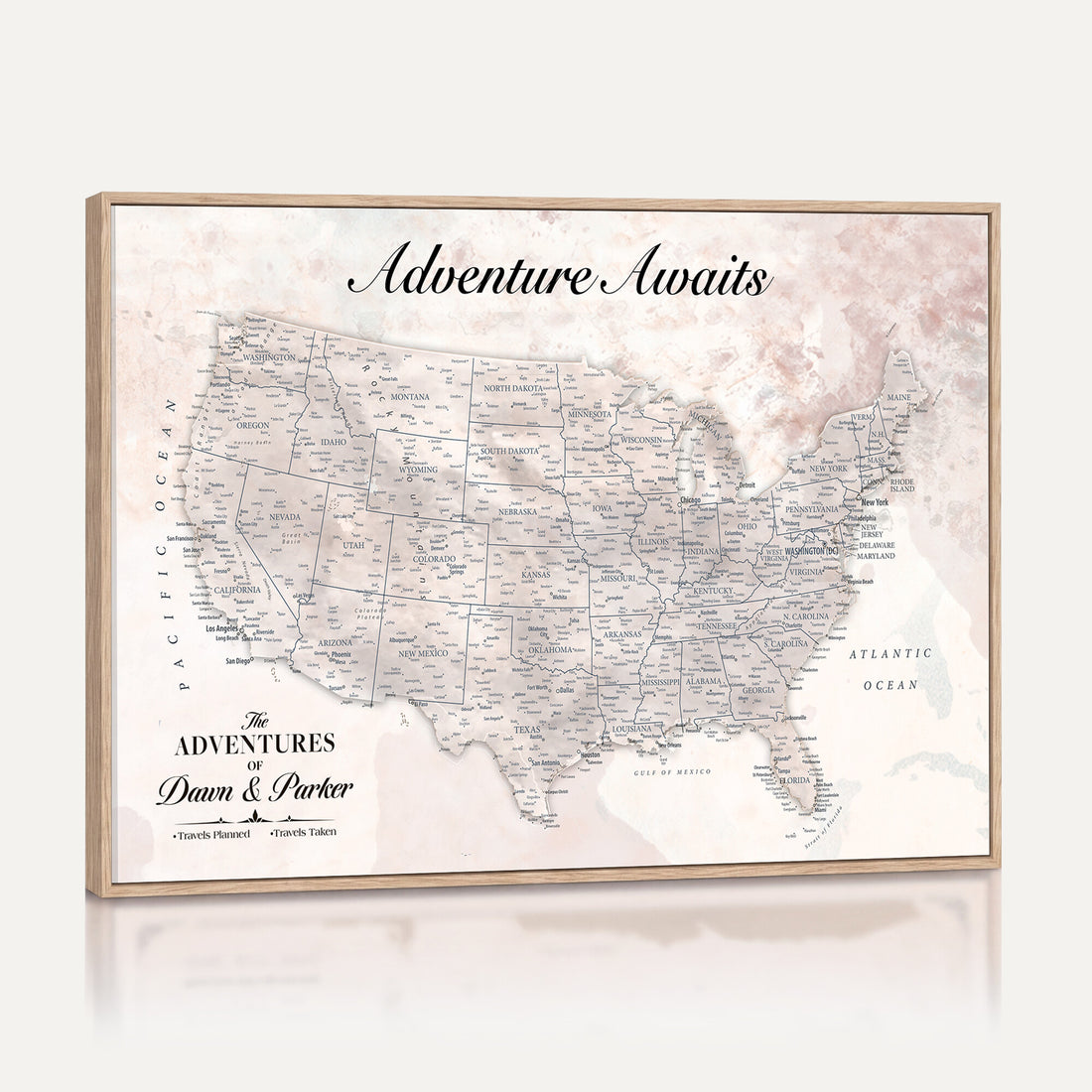 Custom USA Push Pin Travel Map Canvas Wall Art - Personalized Couples Gift Flat Digital Print